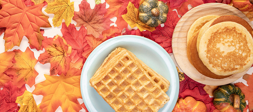 Waffles and pancakes on maple leafs